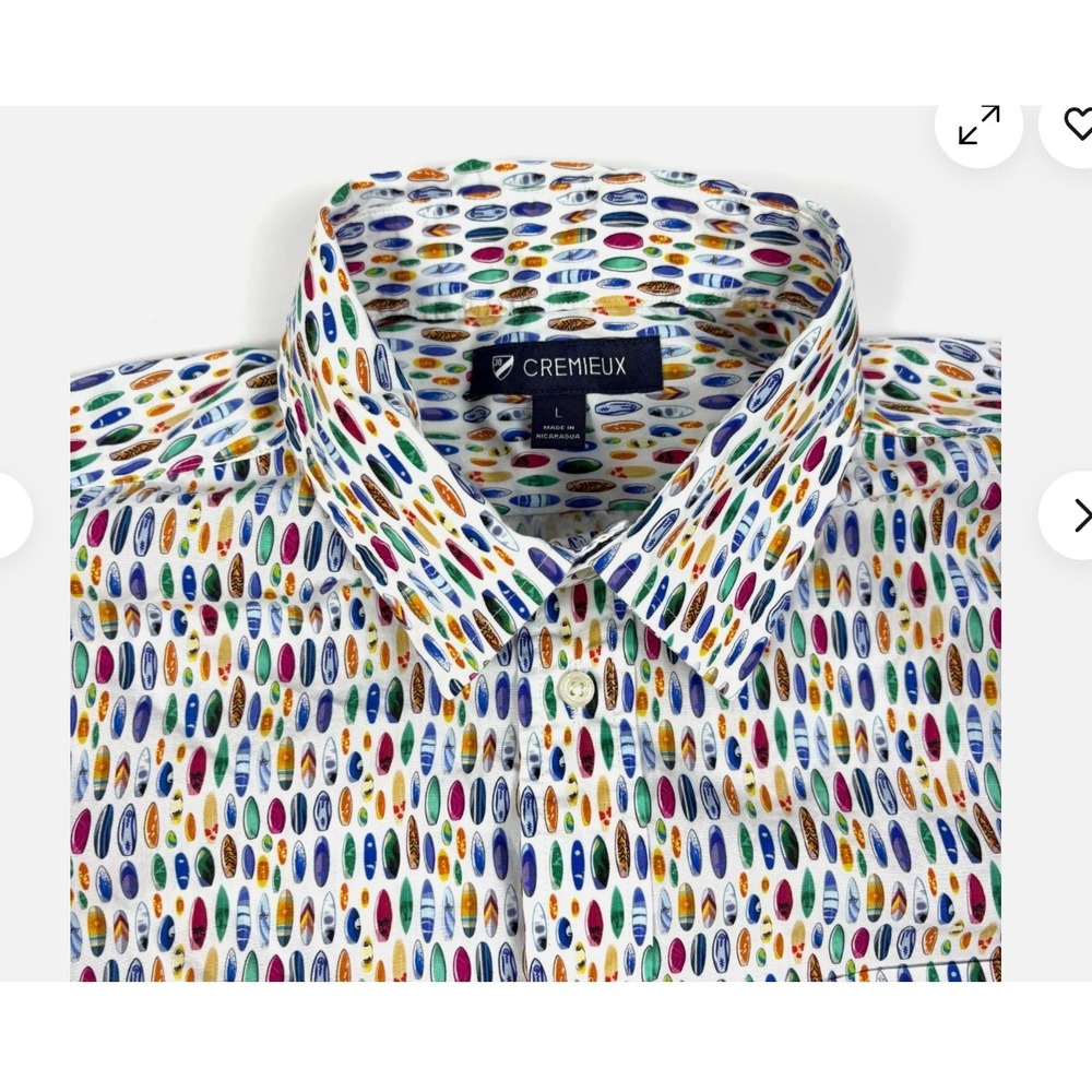 Cremieux Men's L Surfboard Print Button-Down Colorful Beach Novelty Shirt